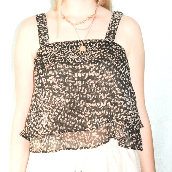 BROWN & BIEGE SPOTTED RUFFLE TOP - Picture 2 of 5